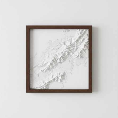 Mappa 3D Ticino personalizzata in legno con dettagli topografici di laghi, montagne e valli